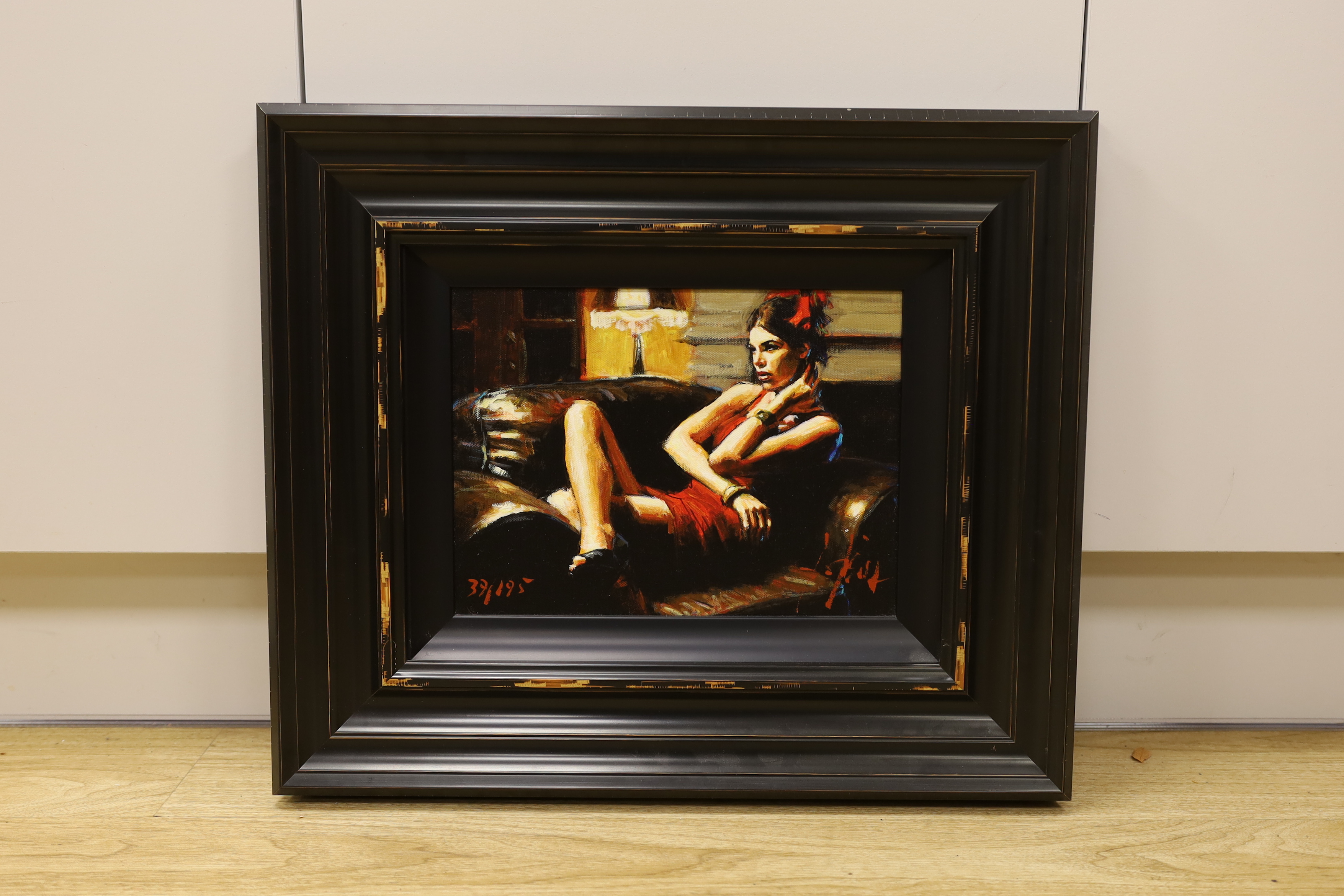 Fabian Perez (Argentinian, b.1967), hand embellished giclee print, 'Linda in red III', limited edition 37/195, COA verso, 21 x 29cm
